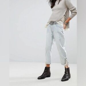 NWT One X oneteaspoon slouchy low waist drop crotch jeans with lace details